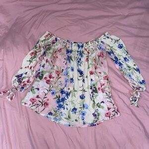 Floral Off-Shoulder Blouse - Pink, Blue, White